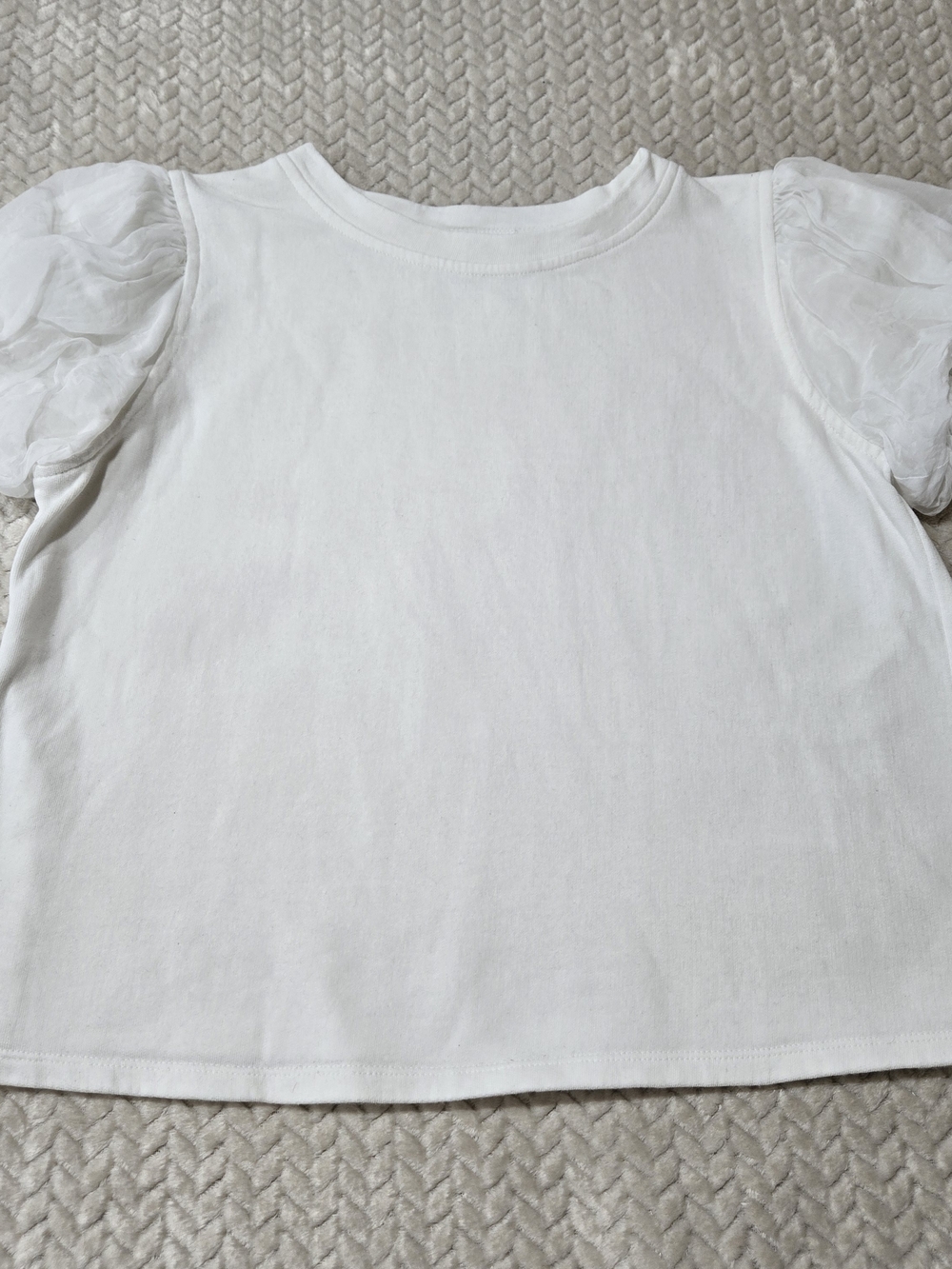 THML White Knit Basic Terry Cotton Tulle Puff Sleeve Blouse Top Women’s Small
